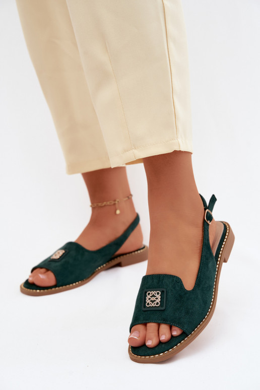 Dames sandalen met brede hakken en decoratieve details S.Barski KV61-6015 groene kleur