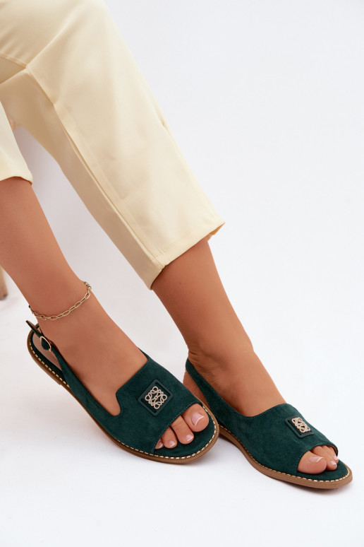 Dames sandalen met brede hakken en decoratieve details S.Barski KV61-6015 groene kleur