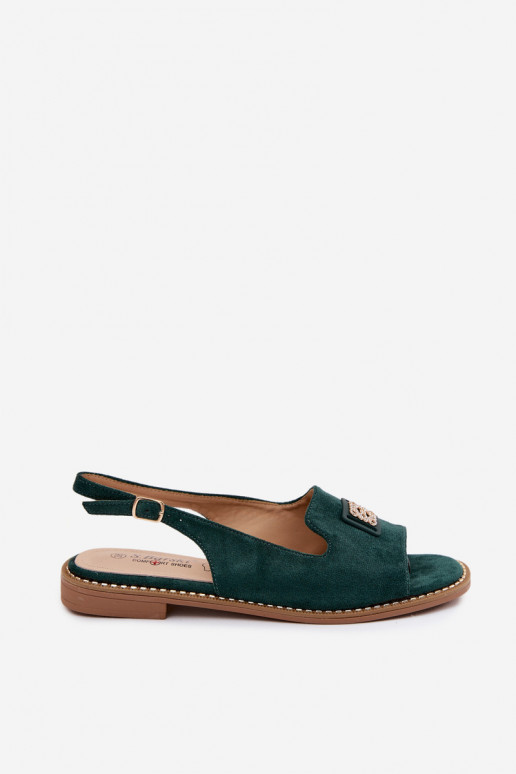 Dames sandalen met brede hakken en decoratieve details S.Barski KV61-6015 groene kleur