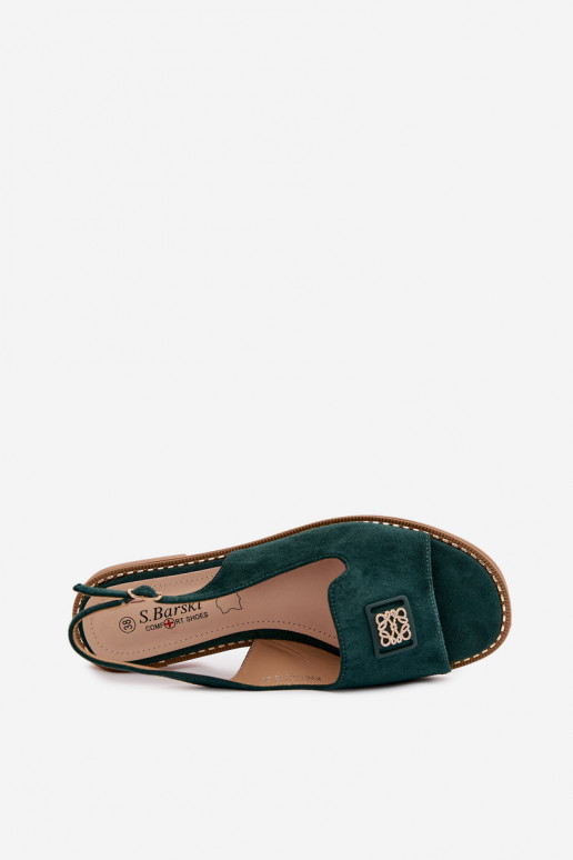Dames sandalen met brede hakken en decoratieve details S.Barski KV61-6015 groene kleur