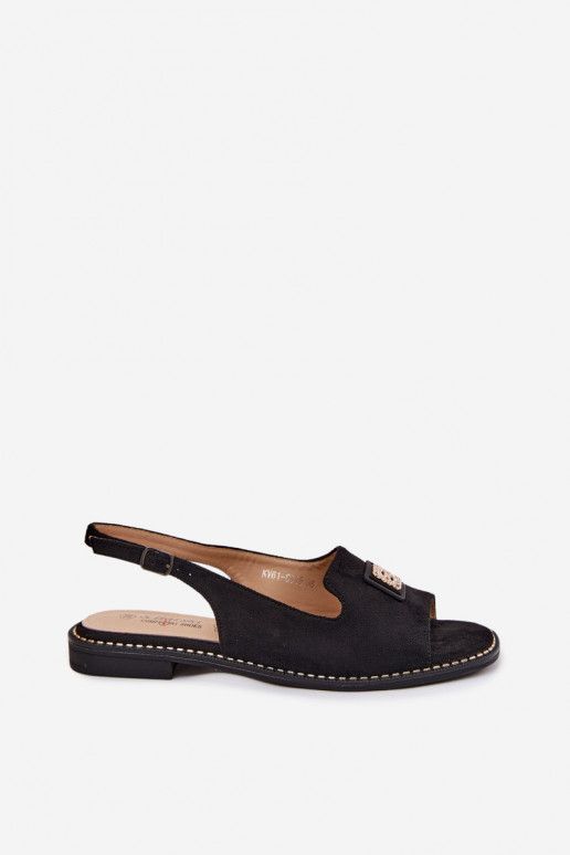 Dames sandalen met brede hakken en decoratieve details S.Barski KV61-6015 zwarte kleur