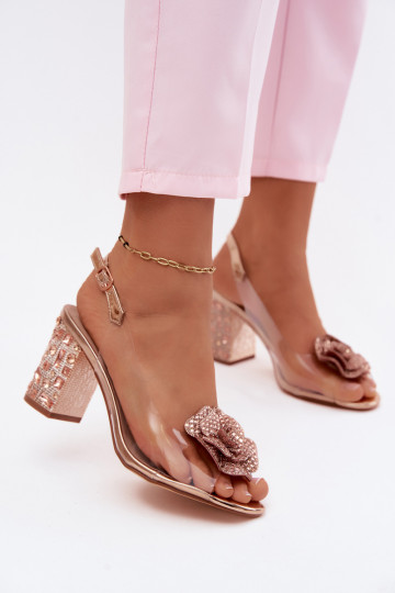 Transparante sandalen met hakken en sprankelende stenen D&A MR61-9013 roségoudkleur 2