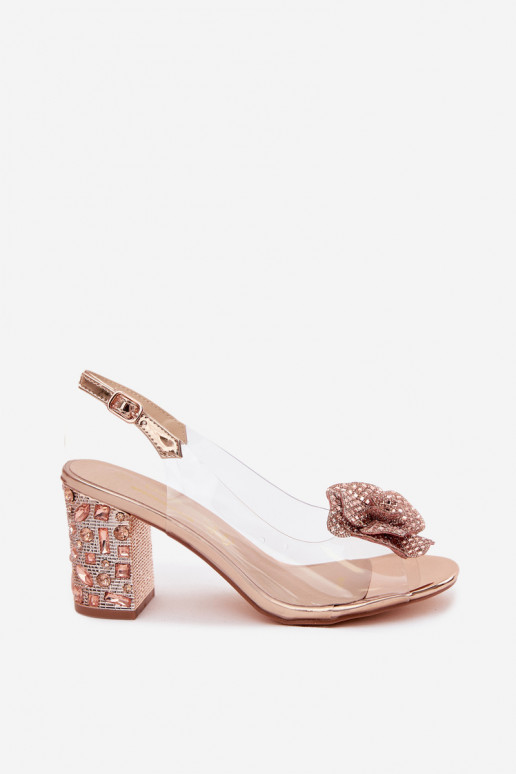 Transparante sandalen met hakken en sprankelende stenen D&A MR61-9013 roségoudkleur