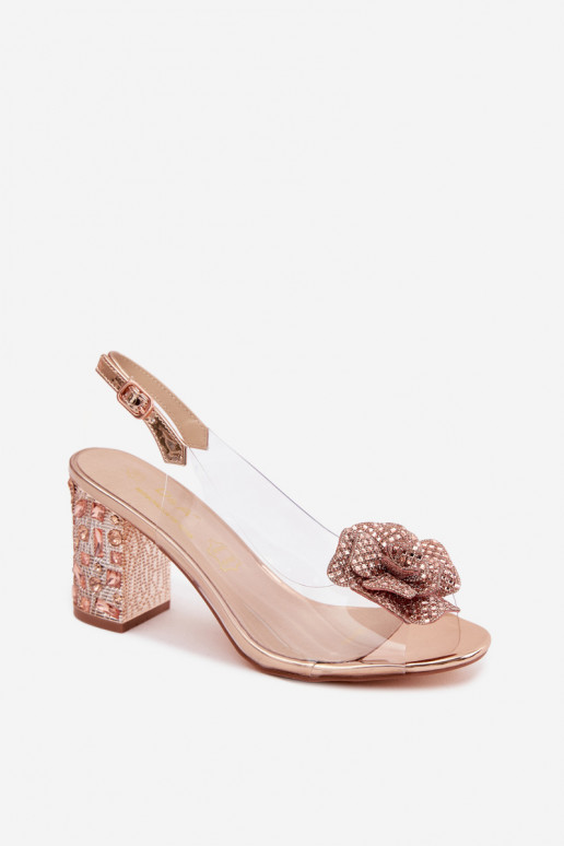 Transparante sandalen met hakken en sprankelende stenen D&A MR61-9013 roségoudkleur