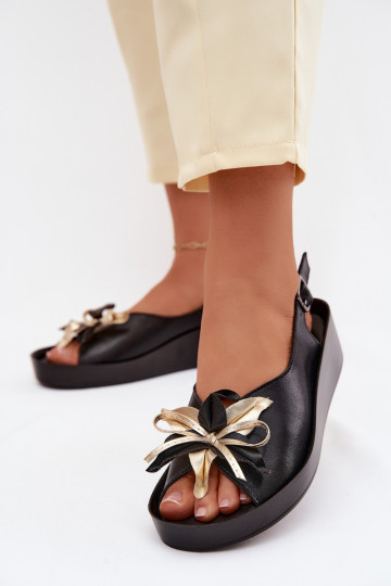 Dames sandalen met ornamenten S.Barski KV61-6045 zwarte kleur