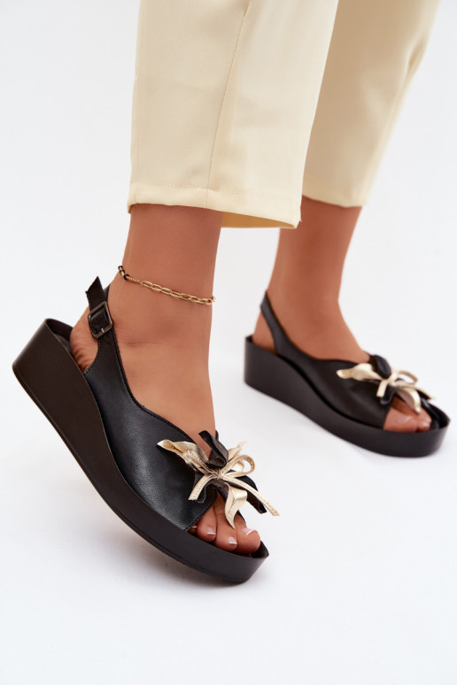Dames sandalen met ornamenten S.Barski KV61-6045 zwarte kleur