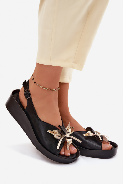 Dames sandalen met ornamenten S.Barski KV61-6045 zwarte kleur