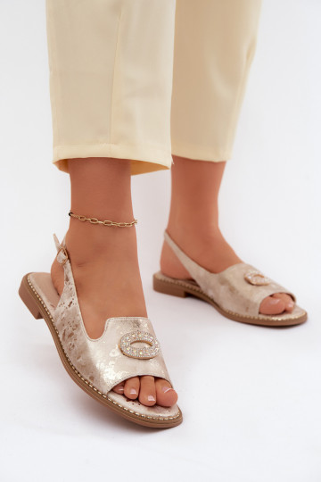 Platte sandalen voor dames met ornamenten S.Barski KV61-6040 gouden kleur 2