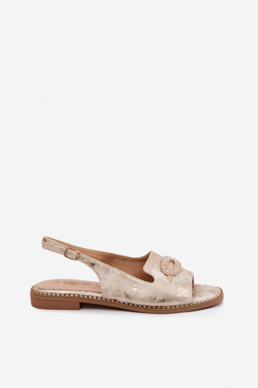 Platte sandalen voor dames met ornamenten S.Barski KV61-6040 gouden kleur