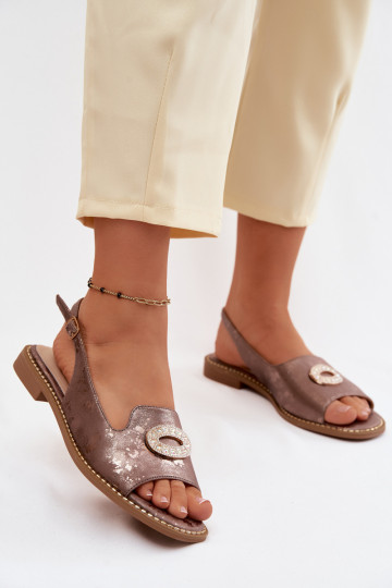 Platte sandalen voor dames met ornamenten S.Barski KV61-6040 bruine kleur 2