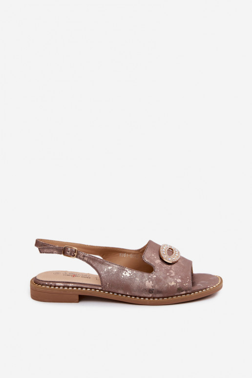 Platte sandalen voor dames met ornamenten S.Barski KV61-6040 bruine kleur