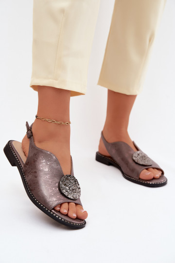 Dames sandalen met brede hakken en ornamenten S.Barski KV61-6035 grijze kleur 2