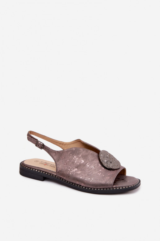 Dames sandalen met brede hakken en ornamenten S.Barski KV61-6035 grijze kleur