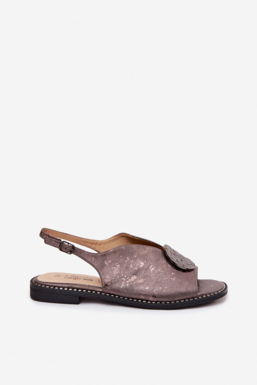 Dames sandalen met brede hakken en ornamenten S.Barski KV61-6035 grijze kleur
