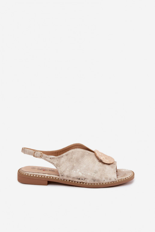 Dames sandalen met brede hakken en ornamenten S.Barski KV61-6035 gouden kleur