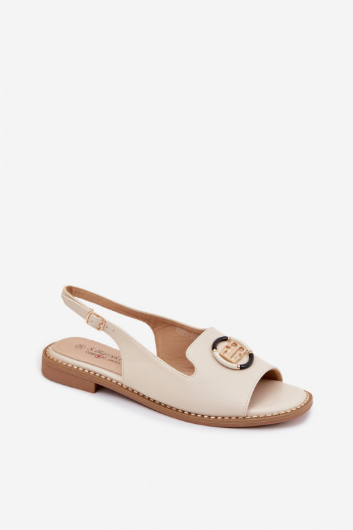 Dames sandalen met brede hakken en ornamenten S.Barski KV61-6037 crèmekleur
