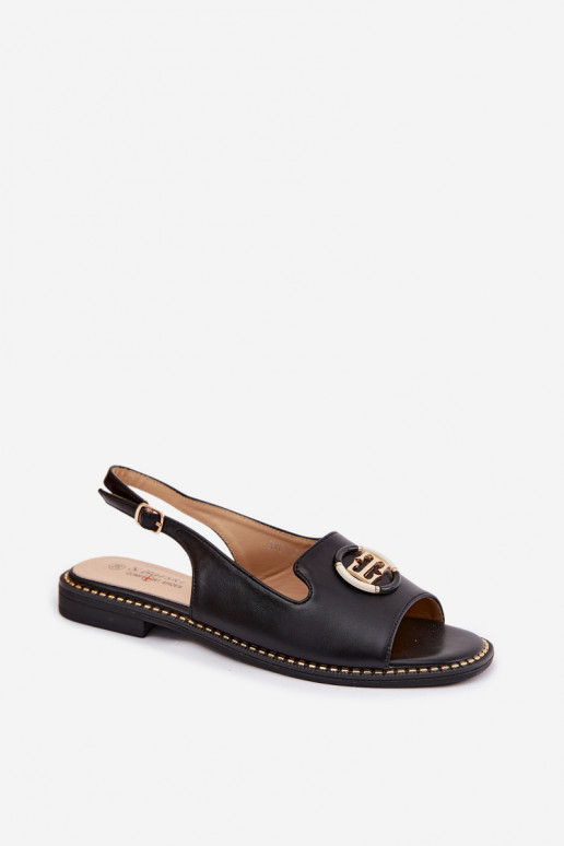 Dames sandalen met brede hakken en ornamenten S.Barski KV61-6037 zwarte kleur