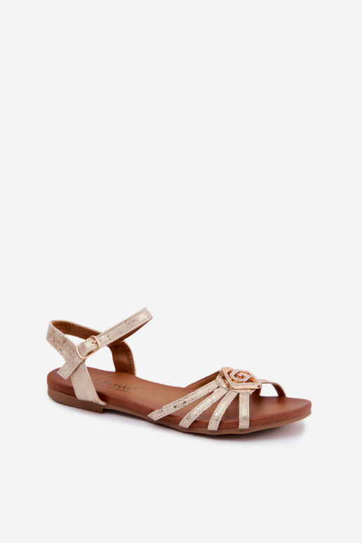Platte sandalen voor dames met bandjes en decoratie S.Barski KV61-6056 gouden kleur