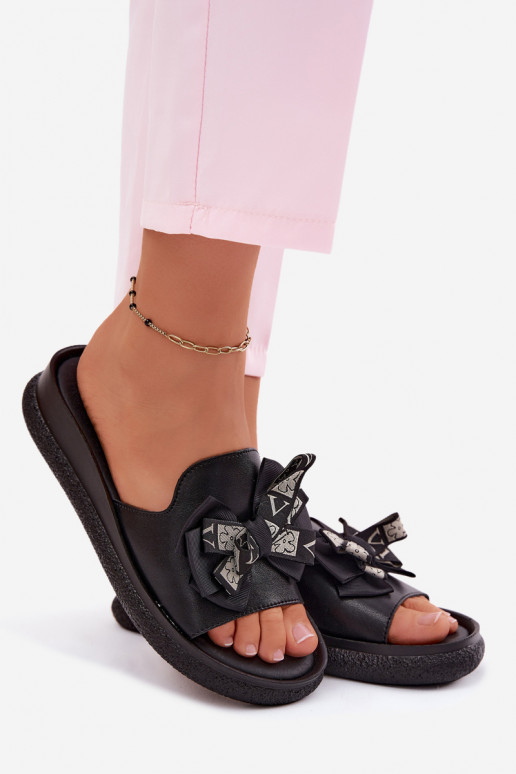 Damespantoffels Echt leer met linten S.Barski KV61-6061 zInart