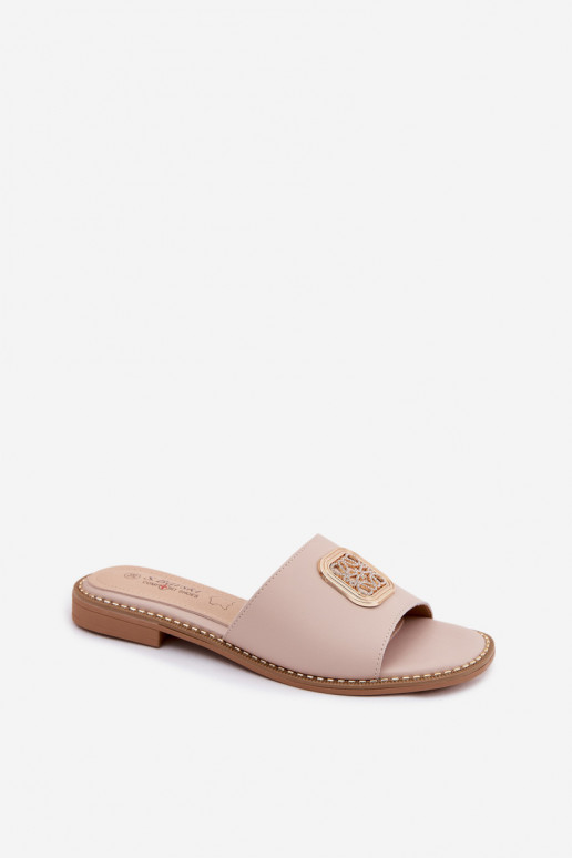 Natuurlijke leren slippers met brede hakken S.Barski KV61-6019 huidskleur