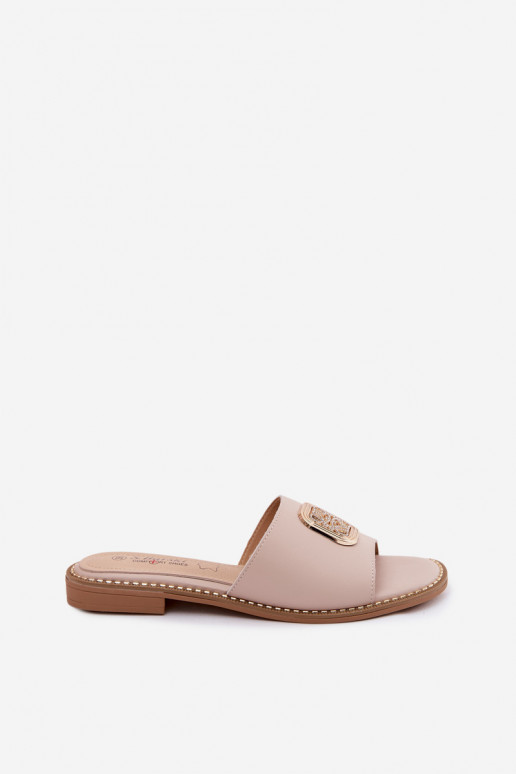 Natuurlijke leren slippers met brede hakken S.Barski KV61-6019 huidskleur