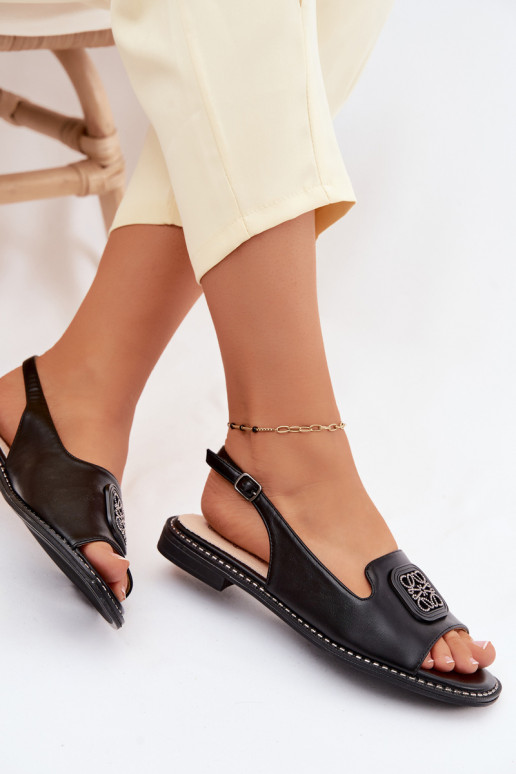 Dames sandalen met brede hakken en ornamenten S.Barski KV61-6016 zwart