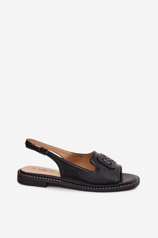 Dames sandalen met brede hakken en ornamenten S.Barski KV61-6016 zwart