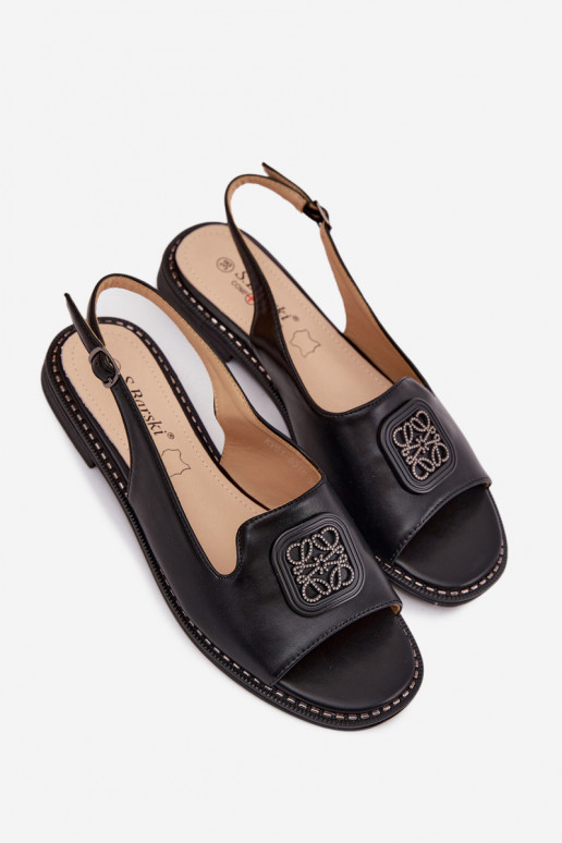 Dames sandalen met brede hakken en ornamenten S.Barski KV61-6016 zwart