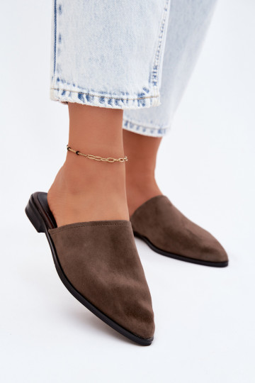 Leer Suede pantoffels Mule Dames plat D&A JC61-1004 kaki kleuren 2