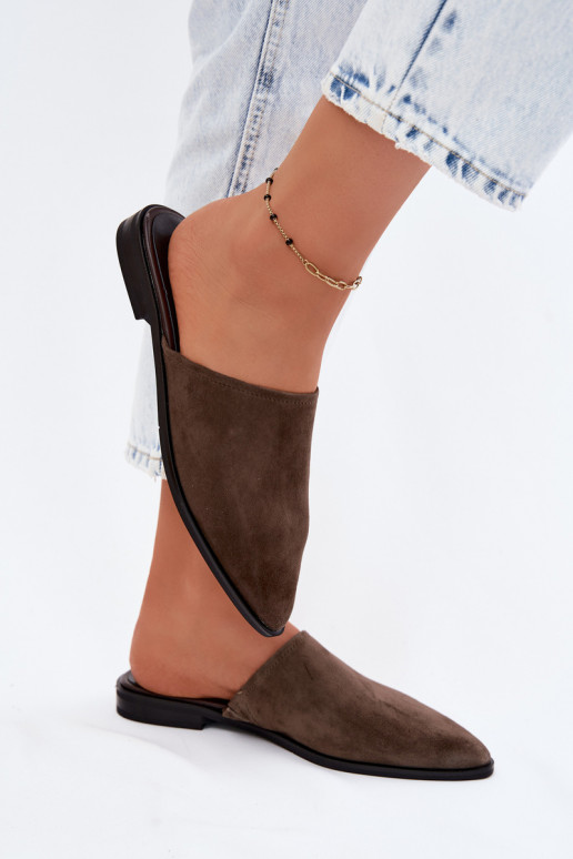 Suede mules D&A JC61-1004 kaki