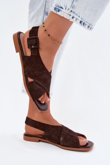 Suede sandalen met brede hakken D&A JC61-1001 chocolade