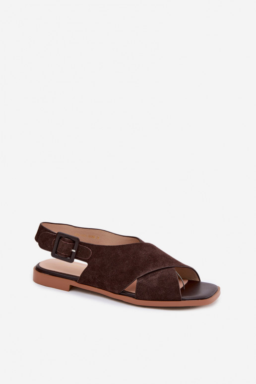 Suede sandalen met brede hakken D&A JC61-1001 chocolade