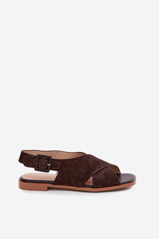 Suede sandalen met brede hakken D&A JC61-1001 chocolade