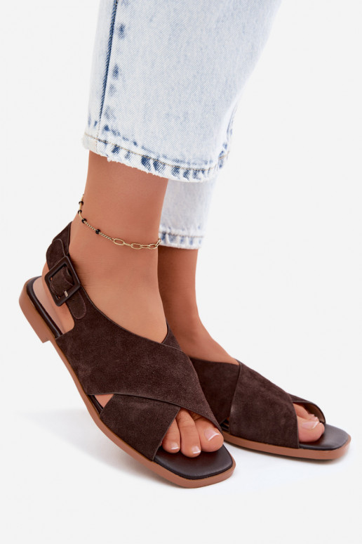 Suede sandalen met brede hakken D&A JC61-1001 chocolade