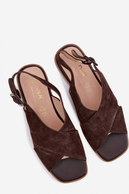 Leer Suède damessandalen met brede hakken D&A JC61-1001 CzekoladoIne