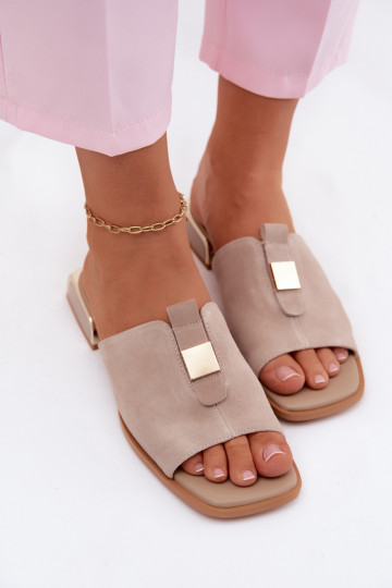 Elegante stijl Damespantoffels natuurlijk suèdeoIna D&A JC61-1002 beige