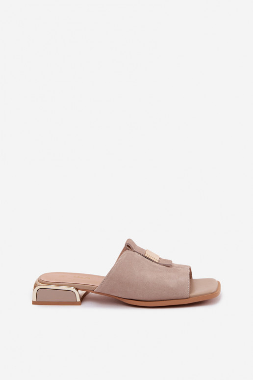 Elegante stijl Damespantoffels natuurlijk suèdeoIna D&A JC61-1002 beige