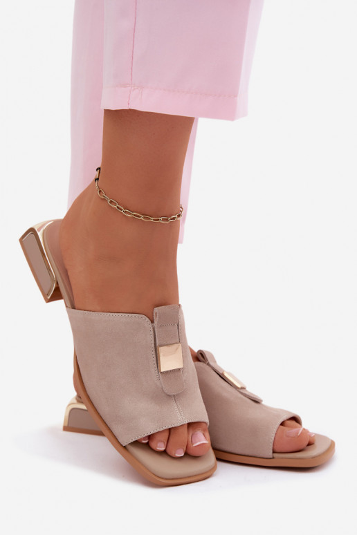 Elegante stijl Damespantoffels natuurlijk suèdeoIna D&A JC61-1002 beige