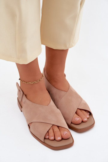 Suede sandalen met brede hakken D&A JC61-1001 zandkleur