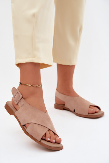 Suede sandalen met brede hakken D&A JC61-1001 zandkleur 2