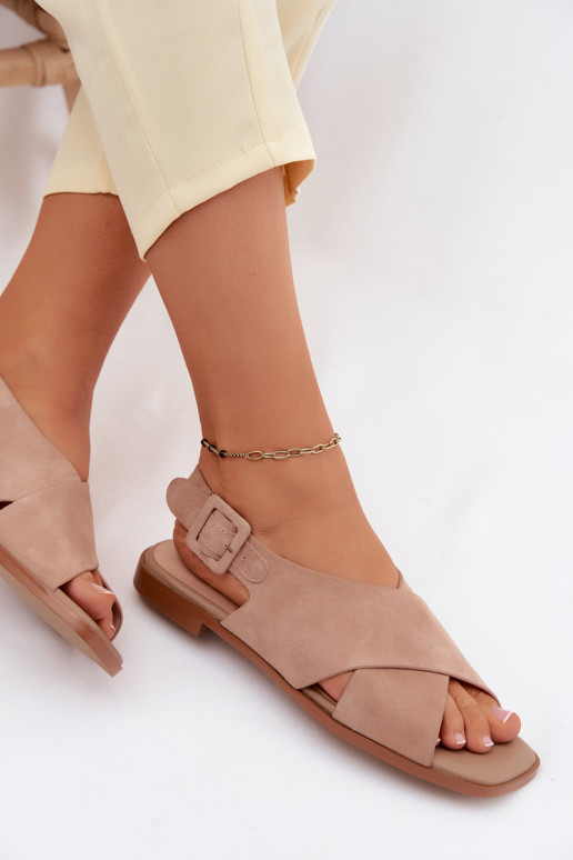 Suede sandalen met brede hakken D&A JC61-1001 zandkleur