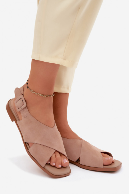 Suede sandalen met brede hakken D&A JC61-1001 zandkleur
