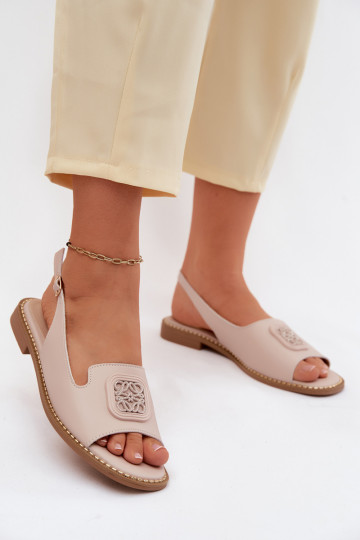 Dames sandalen met brede hakken en ornamenten S.Barski KV61-6018 huidskleur