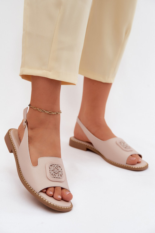 Dames sandalen met brede hakken en ornamenten S.Barski KV61-6018 huidskleur