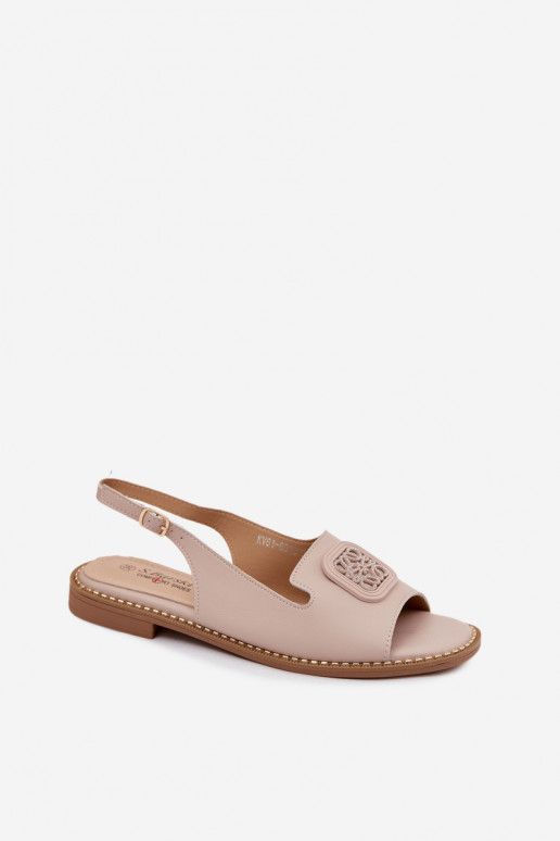 Dames sandalen met brede hakken en ornamenten S.Barski KV61-6018 huidskleur