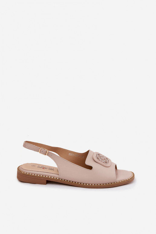 Dames sandalen met brede hakken en ornamenten S.Barski KV61-6018 huidskleur