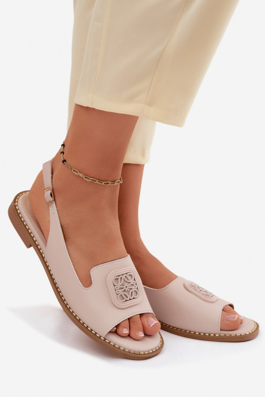 Dames sandalen Dames met brede hakken met ornamenten S.Barski KV61-6018 Nude