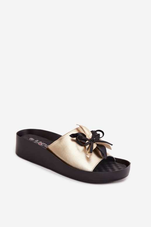 Leren pantoffels Dames met ornamenten S.Barski KV61-6044 gouden kleur