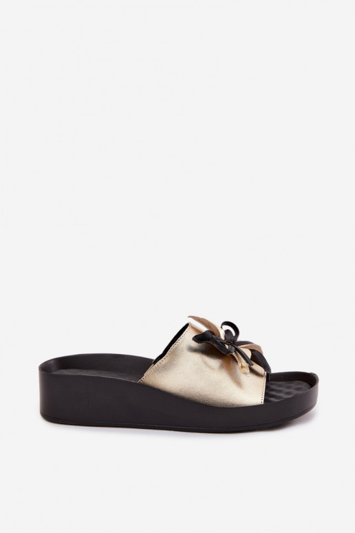 Leren pantoffels Dames met ornamenten S.Barski KV61-6044 gouden kleur