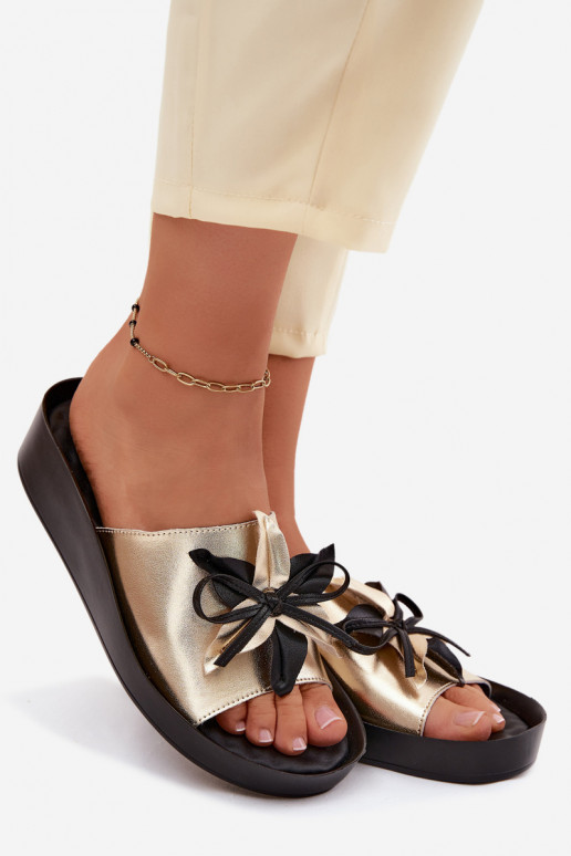 Leren pantoffels Dames met ornamenten S.Barski KV61-6044 gouden kleur